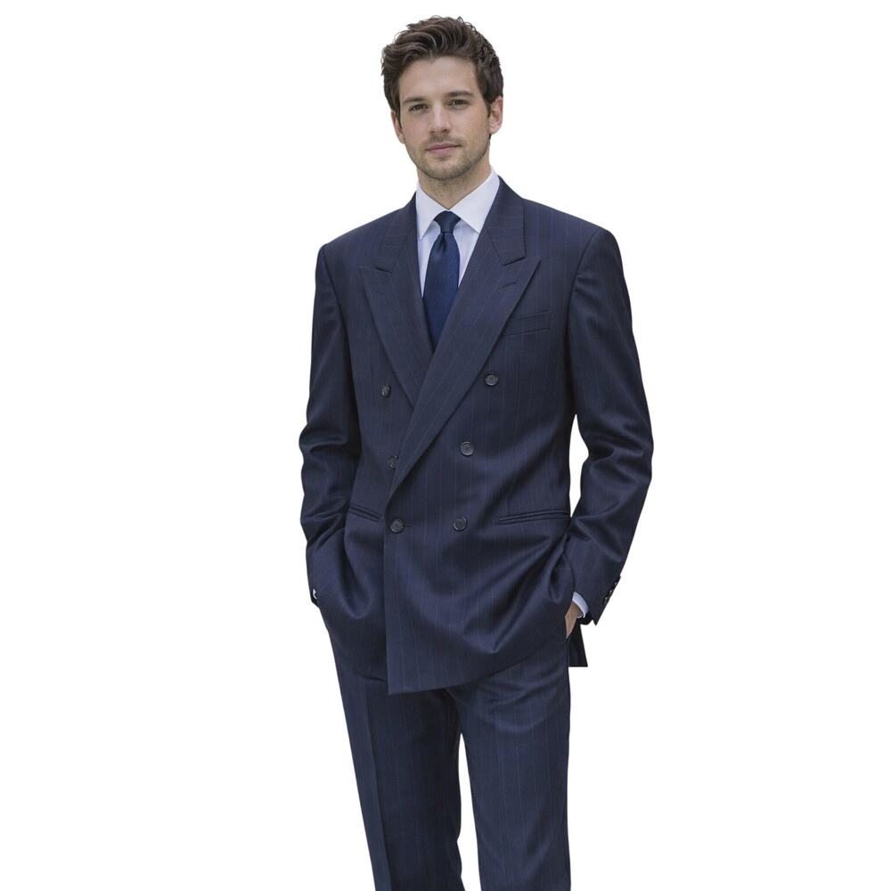 Bartolini Suit Jacket Blazer Mens 44R Navy Blue Striped Wool Formal Office